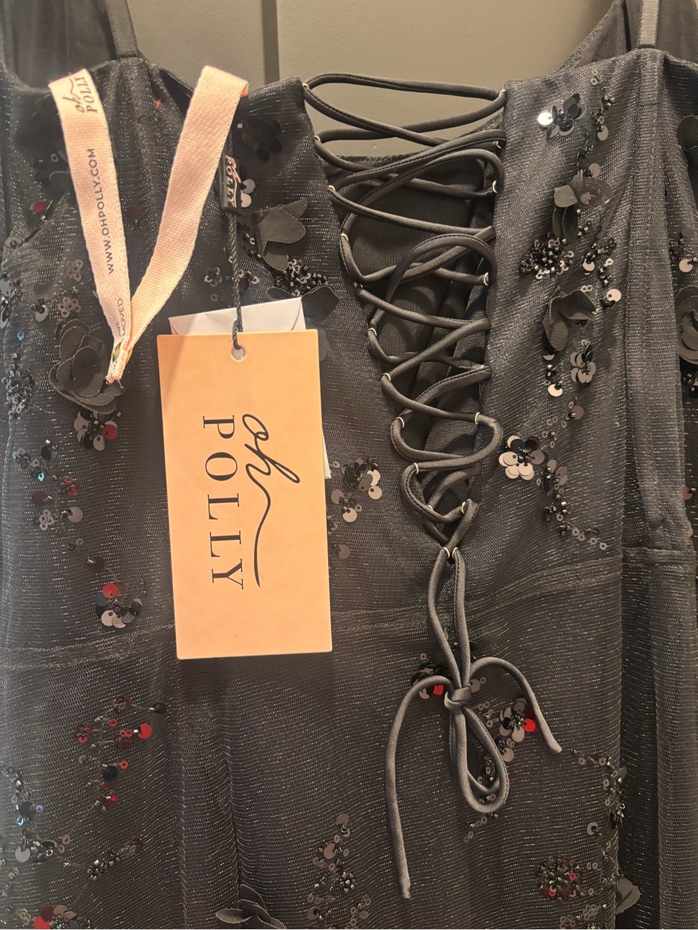 Oh Polly Vasanta Embellished Appliqué Soft-Scoop Corset Gown 10 Black NWT Maxi - Picture 9 of 14